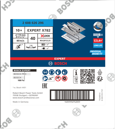 Lamelový kotouč Bosch EXPERT X782, 115 mm, zrnitost 40, X-LOCK.